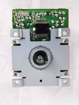 DC 24V 1A Stepper Motor B417 6282A DNQ12A83R08A - a top-down view of the silver metal motor housing attached to a green circuit board with an IC chip.