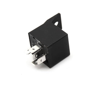 DC 24V 40A 5 Terminals Male Power Connector Relay - a black cubic electronic relay featuring five metal blade terminals on its base and a mounting tab.