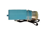DC 3V-6V Geared Blue Tt Motor For Robot - plastic gear motor with a silver metal motor attached and two black wires with a white connector.
