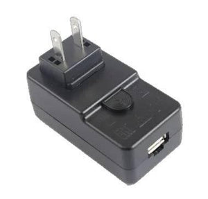 DC 5V 2A Or 2.5A Or 3A 100-240VAC - a black, rectangular wall-plug unit featuring a single USB port and a small circular button.