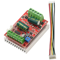 DC 6-60V 400W BLDC Three Phase DC Brushless Motor Controller PWM Hall Motor Control Driver Board 12V 24V 48V - a red circuit board with two green screw terminals, a blue potentiometer, a silver heatsink, and a five-wire cable.