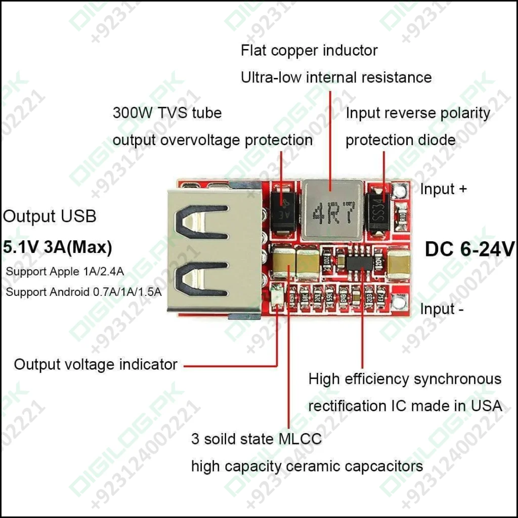 DC-DC 12V/24V to USB 5V 3A Step Down Adapter Converter