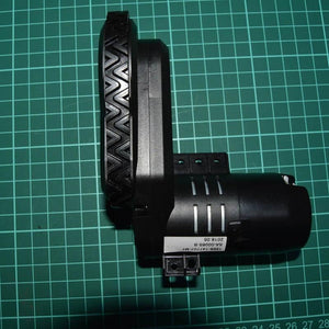 DC Gear Motor With Encoder With Wheel - black in colour, shown from the side with a label reading 1568-147707-MF, SA-00065-B, and 2018.05.