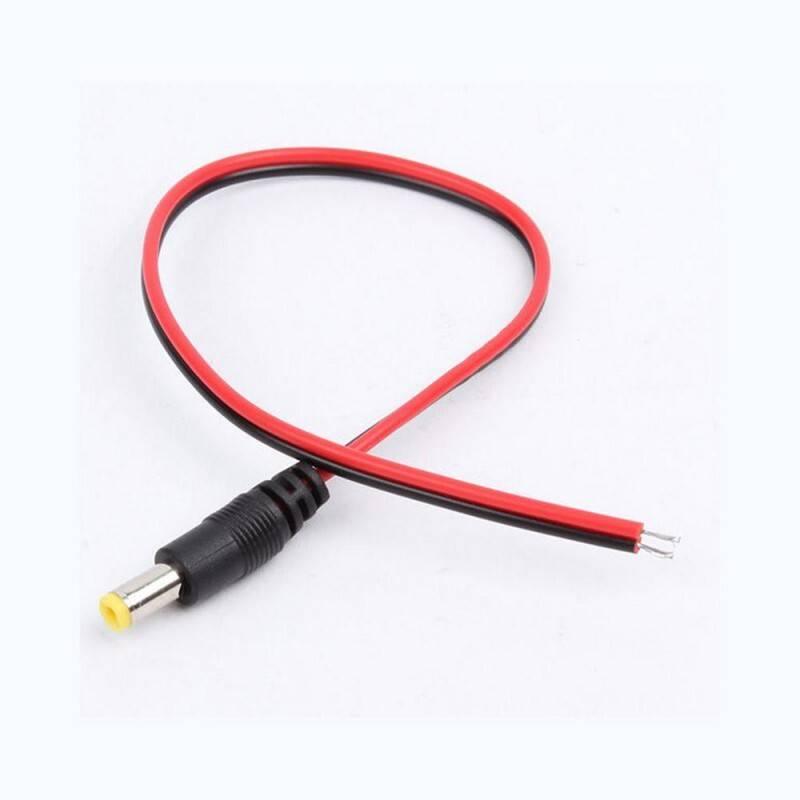 DC Male Power Connector DC Jack - with a black and red two-wire lead attached to a black barrel connector with a yellow tip.