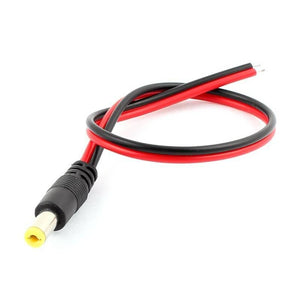 DC Male Power Connector DC Jack - with a yellow tip, featuring a short black and red two-wire cable with exposed ends.