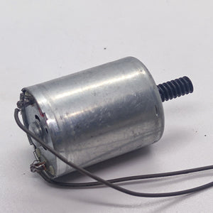DC Motor 2V To 24V 5100RPM - a silver cylindrical motor with a black worm gear on the shaft and two attached wires connected to the rear terminals.