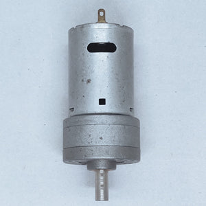 DC Motor DC Electric Geared Motor - shown as a silver cylindrical motor with an attached gearbox and a single metal output shaft.