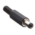 DC Power Connector Male 5.5mm External X 2.1mm Internal Dia - shown as a black, cylindrical male DC barrel plug with a flexible strain relief tail.