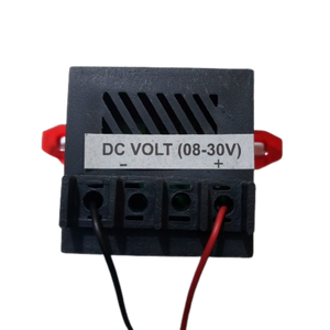 DC Volt Meter 8-30V - a black rectangular digital display module with a rear terminal block featuring two connected wires and a DC voltage label.