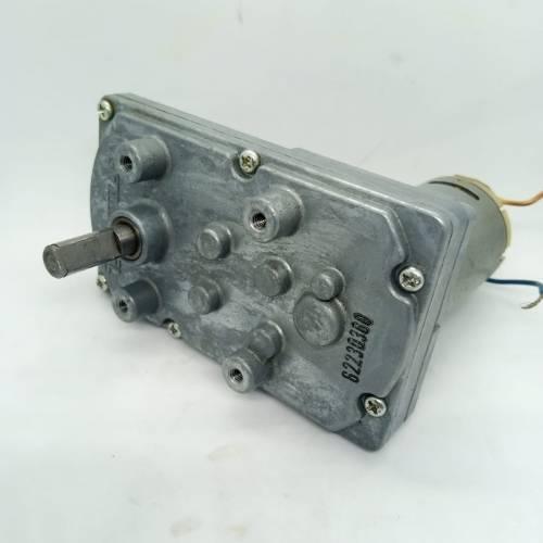 DC Worm Gear Motor AXO40231 - a grey metal gear box attached to a cylindrical motor with a protruding square output shaft and two wire leads.