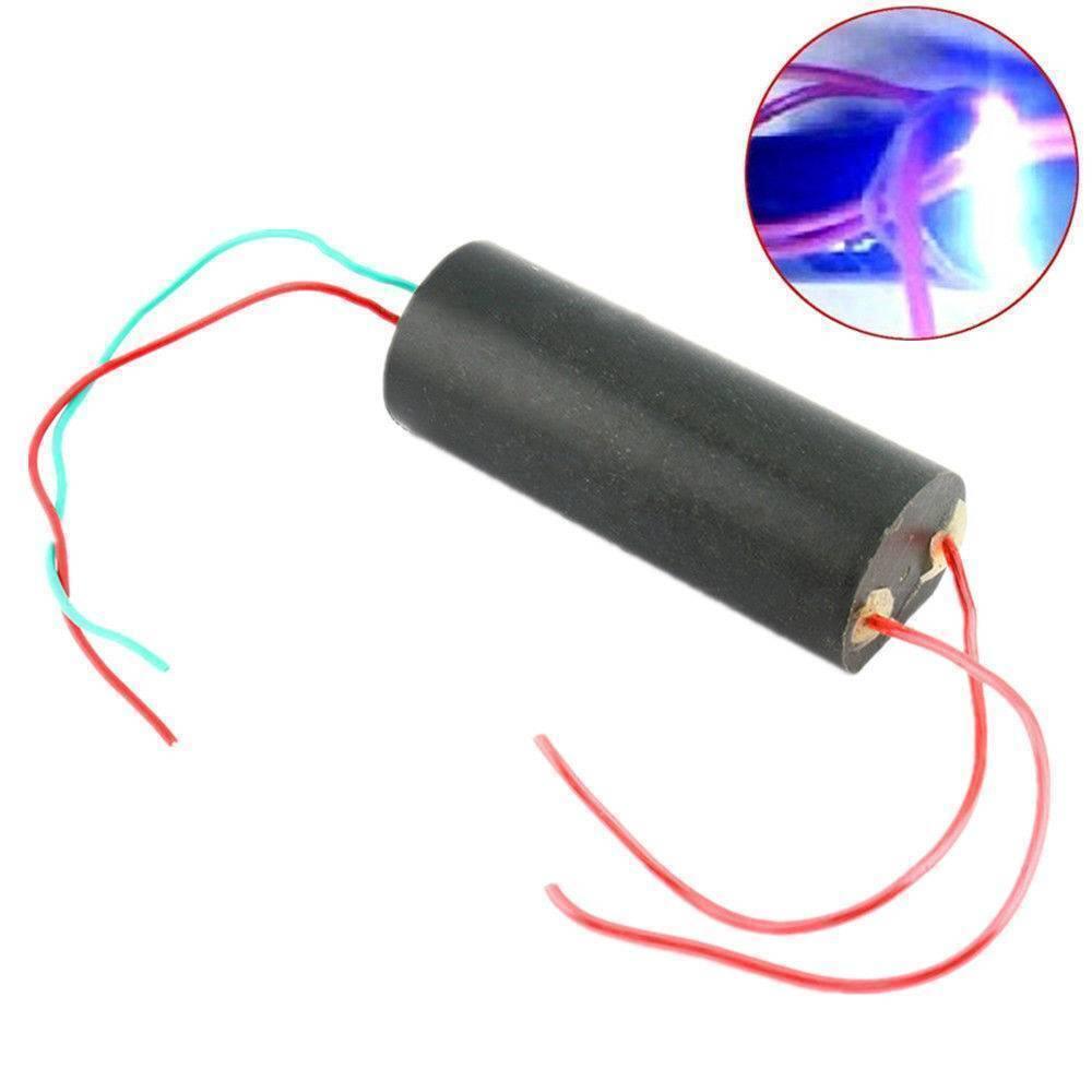 Dc3v- 6V To 400kV Boost Step-up Module High-voltage Generator Arc Ignition Coil - a black cylindrical high-voltage generator with two red wires on one end and red and green wires on the other.