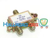 Dell 2 Way Coaxial Tv Cable Splitter 5-890MHz Dell - a gold-toned metal splitter with one input and two output coaxial ports, featuring a white label.