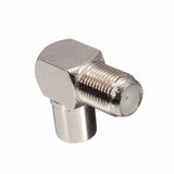 Dell 90 Degree Right Angled Tv Aerial Cable Connector RF Coaxial f Female To Tv Male Plug To Female Socket - a silver metallic right-angle coaxial adapter with a threaded male end and a female socket.