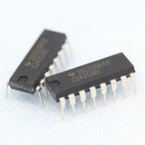 Dell CD4050BE Non Inverting Buffer IC - two black, rectangular 16-pin integrated circuit chips with white text markings on a light blue background.