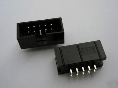 Dell DC3-10P Jtag Isp Socket Straight IDC Box Headers Connector 10 Pins 2x5 2.54mm Pitch Box Headers 10P Femp Ale Connector - one shown from the top and one from the bottom with metal pins visible.