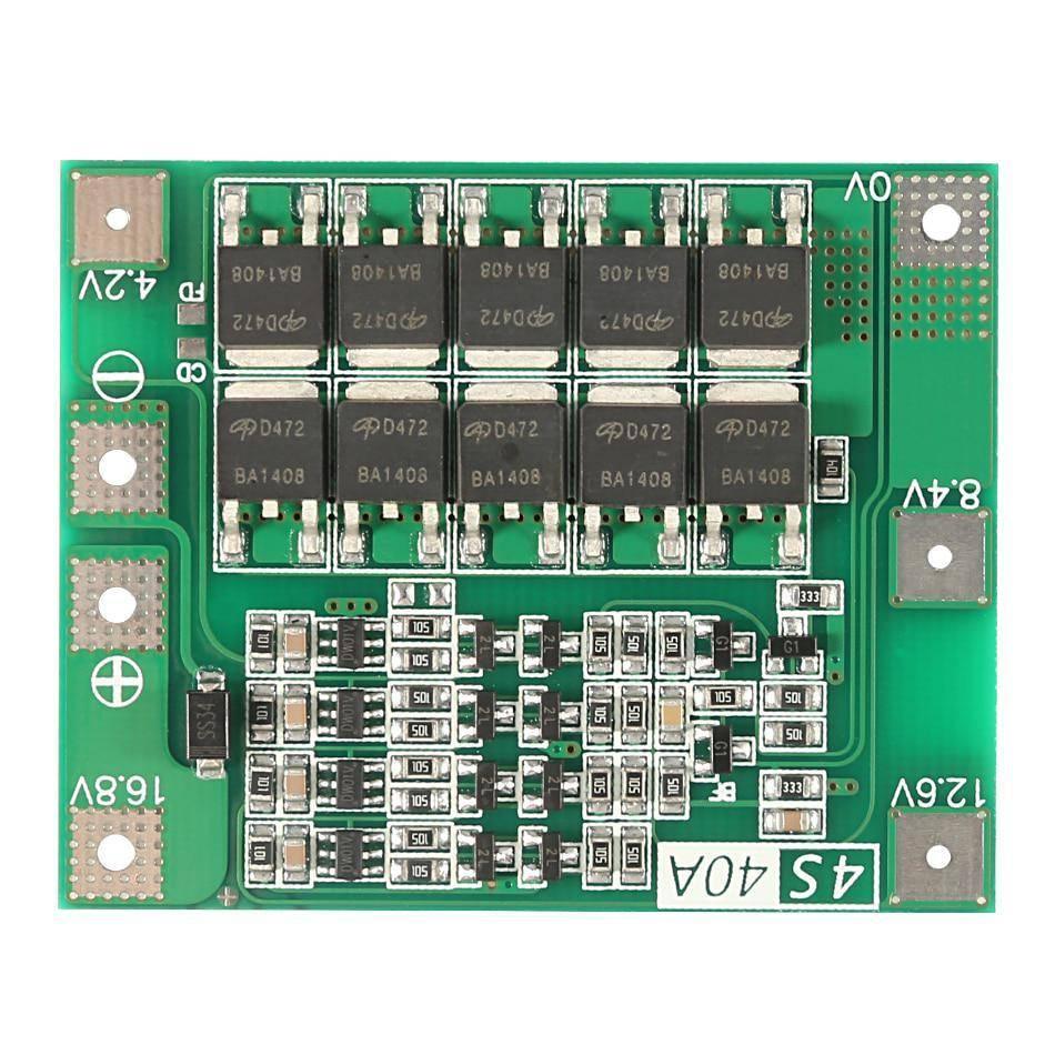 Dell Hw-296 4s 40A Enhance Li-ion Lithium Battery Protection Board - a green rectangular circuit board with ten MOSFETs and labeled voltage connection points.