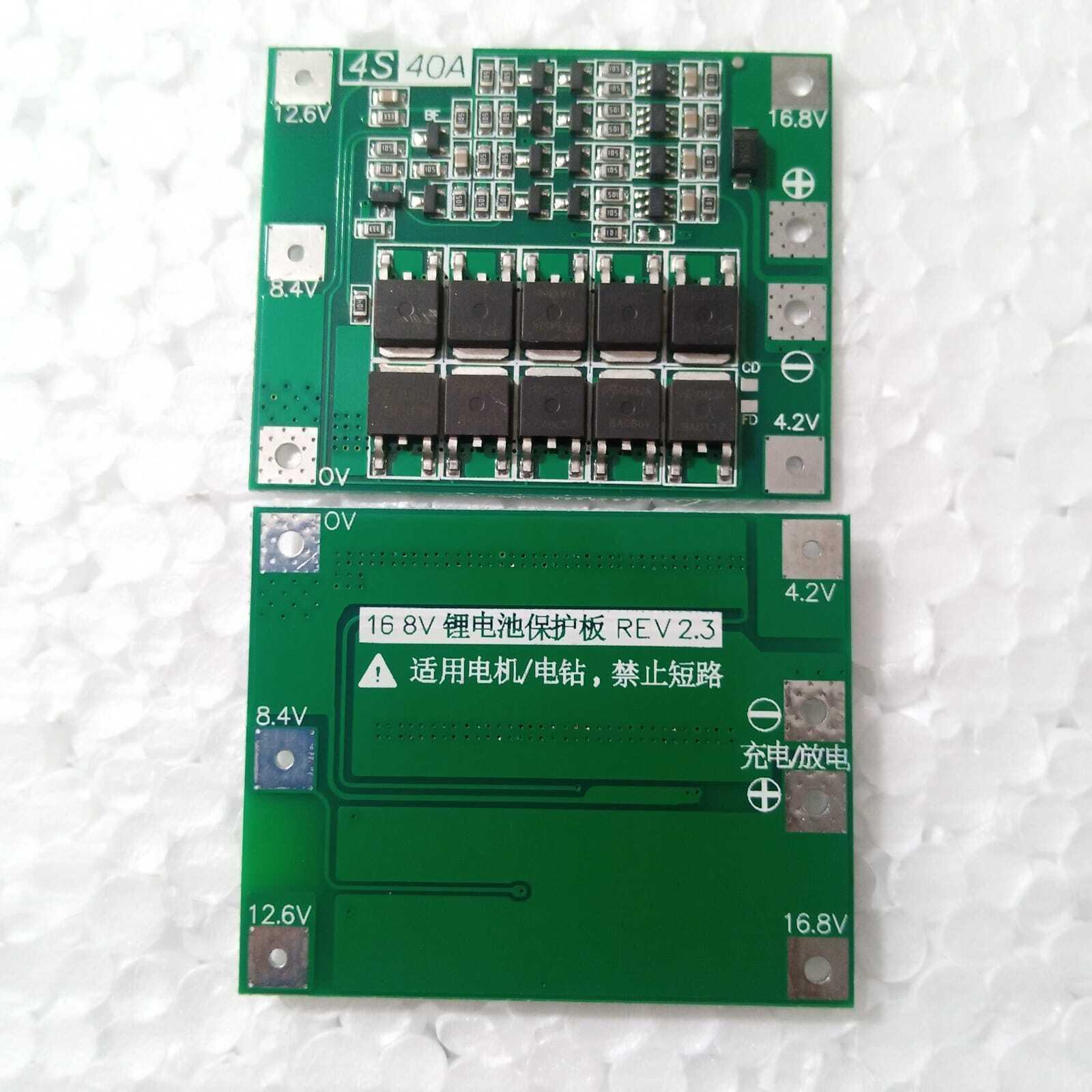 Dell Hw-296 4s 40A Enhance Li-ion Lithium Battery Protection Board - shown as two green circuit boards with labeled voltage connection points and MOSFETs.