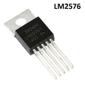 Dell LM2576 Adjuatable Switching Regulator IC - a black, five-pin electronic component with a metal mounting tab and printed text on its top surface.