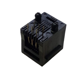 Dell PCB Mount RJ11 6 Pin Connector - a black plastic modular jack with six vertical metal pins and two mounting posts on the top surface.