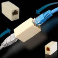 Dell RJ45 Female To Female Network LAN Connector Adapter Coupler Extender RJ45 Ethernet Cable Join Extension Converter Coupler - three beige rectangular couplers, with two Ethernet cables connected to one in the center.