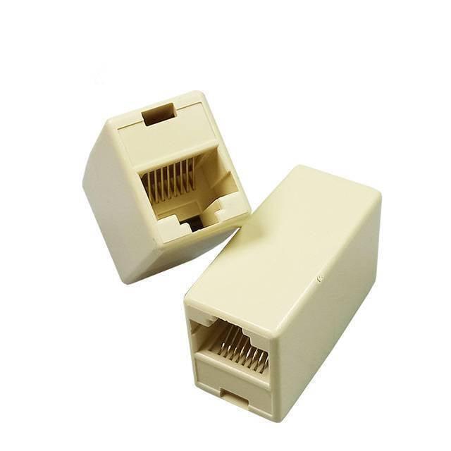 Dell RJ45 Female To Female Network LAN Connector Adapter Coupler Extender RJ45 Ethernet Cable Join Extension Converter Coupler - two beige plastic RJ45 ethernet couplers with female ports on both ends.