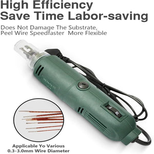 Df-8 Enameled Wire Stripping Machine, Varnished Wire Stripper, Enameled Copper-digilog.pk - a green handheld electric tool with a clear stripping head, a power cord, and a numbered speed control dial.