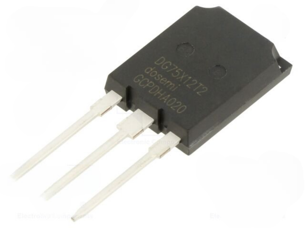 DG75X12T2 75amp 1200volt Dosemi | High-power IGBT Module | Digilog.pk - a black three-pin electronic component with the model number and brand name printed on its top surface.