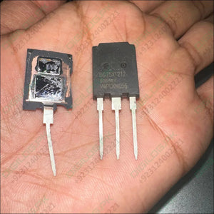 DG75X12T2 75amp 1200volt Dosemi | High-power IGBT Module | Digilog.pk - shown as a complete black three-pin component next to an identical unit with its plastic casing removed to reveal internal parts.