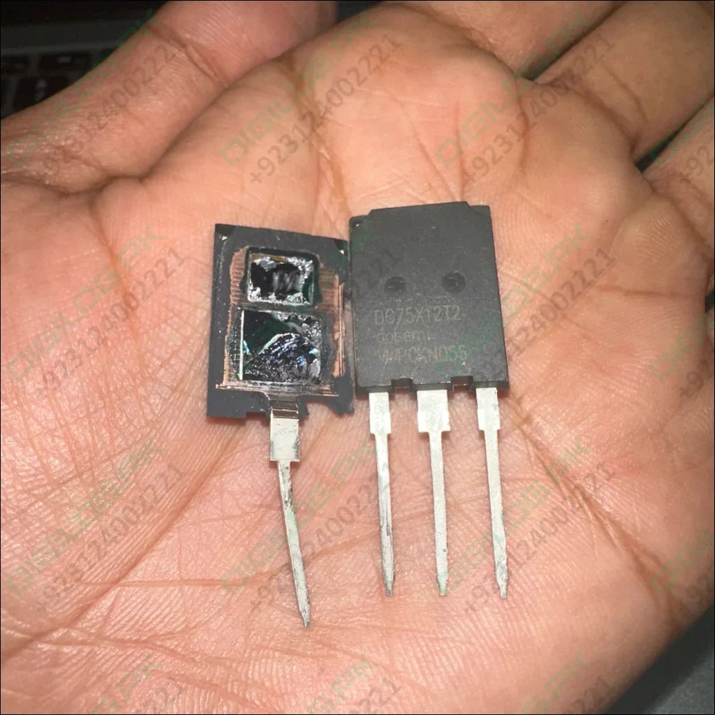 DG75X12T2 75amp 1200volt Dosemi | High-power IGBT Module | Digilog.pk - shown as a pair, with one unit intact and the other decapsulated to reveal the internal silicon die components.