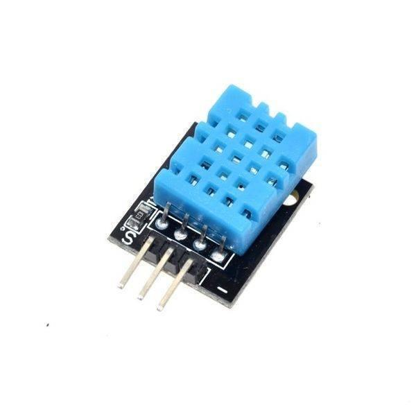 DHT11 Temperature And Humidity Sensor Module Ky-015 - a blue sensor component mounted on a black PCB with three gold-coloured output pins.