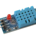 DHT11 Temperature Humidity Sensor Module For Arduino With LED Light Indication - blue sensor block, a red LED, and three metal pins on a blue circuit board.