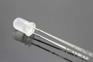 Diffused White LED 5mm In Oval Shape - shown as a single white, semi-transparent oval-shaped LED component with two metallic pins extending from its base.