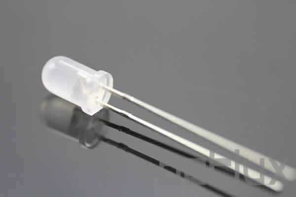 Diffused White LED 5mm In Oval Shape - shown as a single white, semi-transparent oval-shaped LED component with two metallic pins extending from its base.