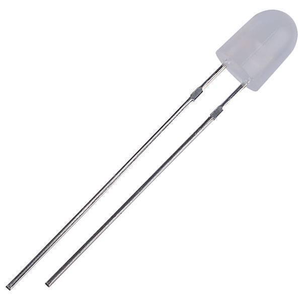 Diffused White LED 5mm In Oval Shape - a single oval-shaped white LED component with two long metal pins extending from its base.