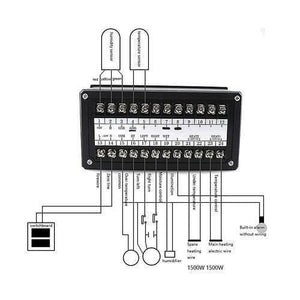 Digital Automatic Thermostat Controller Xm 18 Temperature Humidity Controlling Machine For Small Eggs Incubator - a black rectangular wiring diagram showing terminal connections for sensors, power, and incubator components.
