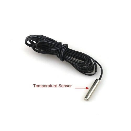 Digital Automatic Thermostat Controller Xm 18 Temperature Humidity Controlling Machine For Small Eggs Incubator - a silver metal temperature sensor probe attached to a long, coiled black wire.