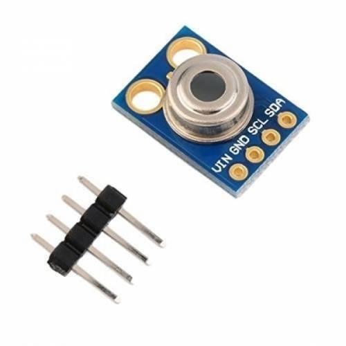 Digital Infrared Temperature Sensor Module MLX90614 - shown as a blue circuit board with a circular sensor and a separate four-pin header connector.
