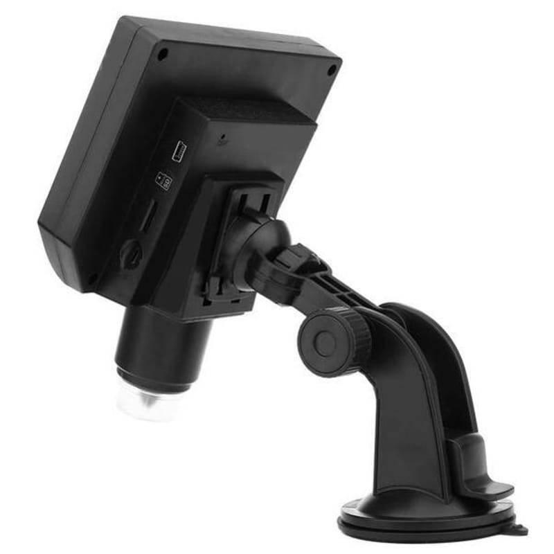 Digital Microscope 4.3in HD LED 3.6MP 1-600x Continuous Magnifier - shown from the rear, featuring a black casing, side ports, and an adjustable suction mount.