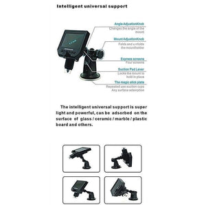 Digital Microscope 4.3in HD LED 3.6MP 1-600x Continuous Magnifier - the black adjustable mount, suction base, and control knobs.