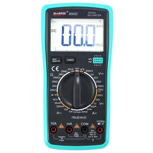 Digital Multimeter 890D DC AC Voltmeter Fast Accurately Measures Current Resistance Capacitance For Electrical Maintenance - WinAPEX 890D digital multimeter in teal and black, showing a central rotary dial, input ports, and a digital display reading 00.0.