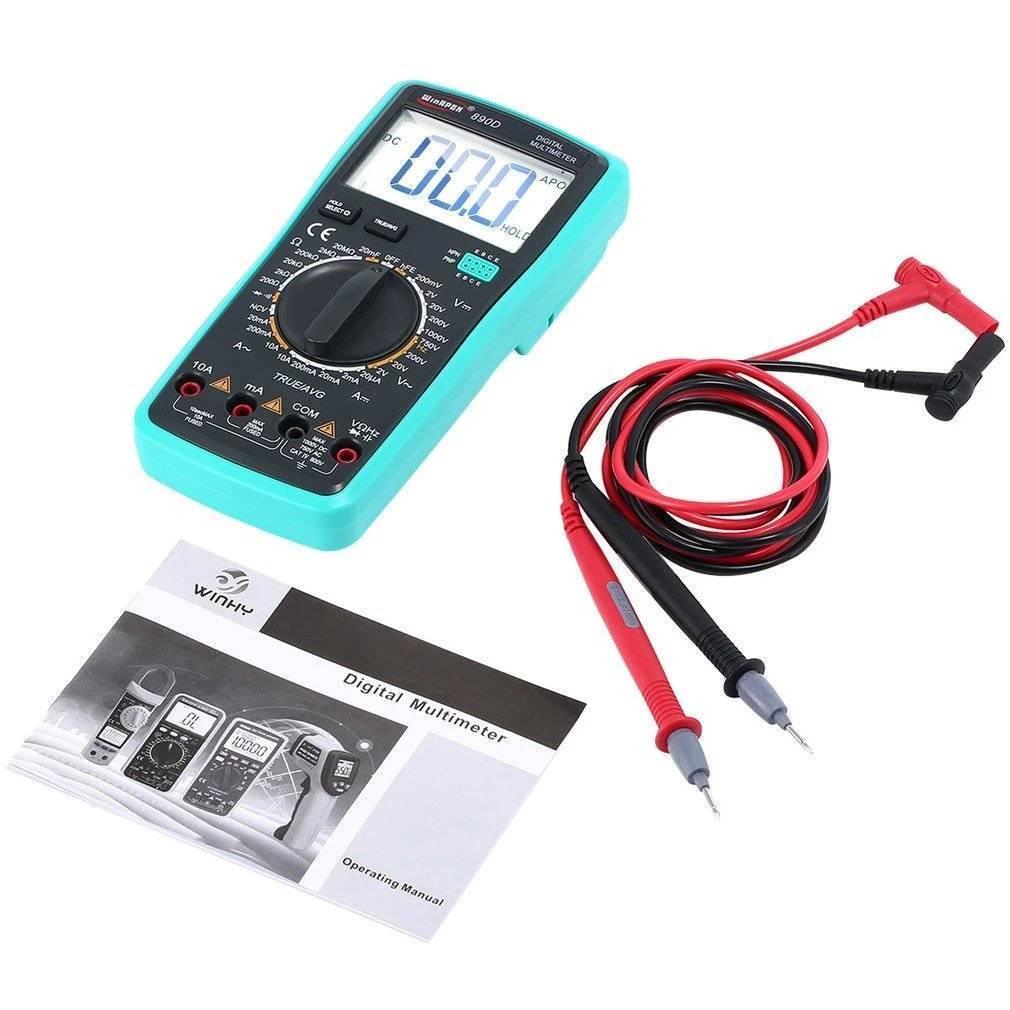 Digital Multimeter 890D DC AC Voltmeter Fast Accurately Measures Current Resistance Capacitance For Electrical Maintenance - shown with a teal body, a central rotary dial, a digital display reading 00.0, test leads, and an operating manual.