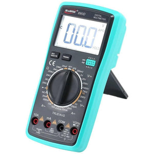 Digital Multimeter 890D DC AC Voltmeter Fast Accurately Measures Current Resistance Capacitance For Electrical Maintenance - WinAPEX 890D digital multimeter in teal, showing a central rotary dial, a digital display reading 00.0, and four input ports at the bottom.