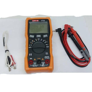 Digital Multimeter Uat-d Ut 32 - with an orange casing, central rotary dial, digital display, input ports, test leads, and a temperature probe.