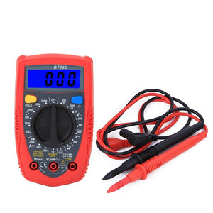 Digital Multimeter Xtmax DT33D Voltmeter Tester Ammeter - a red handheld device with a digital display reading 000, a central rotary dial, three ports, and two test leads.