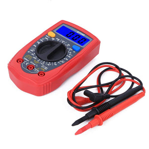 Digital Multimeter Xtmax DT33D Voltmeter Tester Ammeter - a red handheld device with a blue LCD screen reading 000, a central rotary dial, and two test leads.