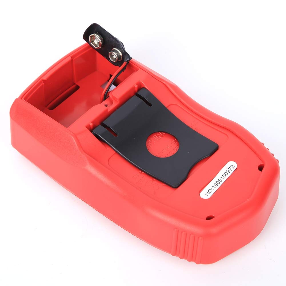Digital Multimeter Xtmax DT33D Voltmeter Tester Ammeter - the red plastic back casing with a black belt clip, a 9V battery connector, and a serial number label.