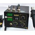 Digital Soldering And SMD Rework Station Kada 852D+ - with a black base, two digital displays, two temperature knobs, an air knob, and two tools.