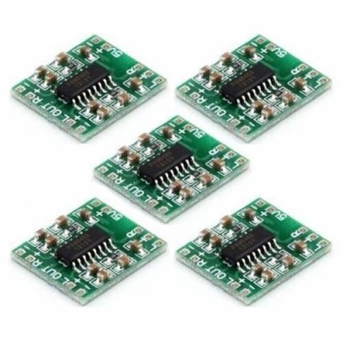 Digital Stereo Audio Amplifier Board PAM8403 Mini Two Channel 2x3w Class d Audio Power Amplification Module - shown as a set of five identical green rectangular circuit boards.