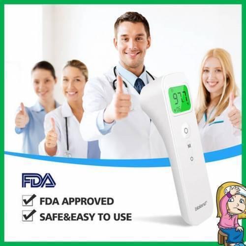 Digital Thermometer Infrared Thermometer Temperature Gun E122 - a white handheld device with a green digital display showing 97.7 and three buttons.