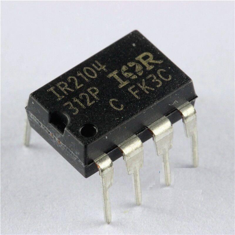 DIP-8 Gate Drivers IC Chip IR2104 - a black, rectangular 8-pin DIP electronic component with white text markings on its top surface, shown from an angled perspective.